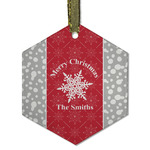 Snowflakes Flat Glass Ornament - Hexagon w/ Name or Text