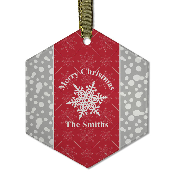 Custom Snowflakes Flat Glass Ornament - Hexagon w/ Name or Text