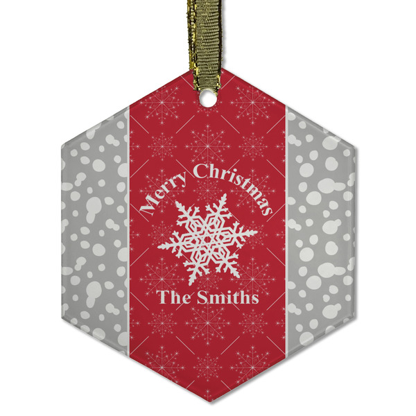 Custom Snowflakes Flat Glass Ornament - Hexagon w/ Name or Text