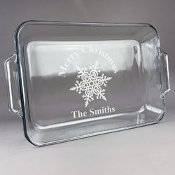 Snowflakes Glass Baking Dish with Truefit Lid - 13in x 9in (Personalized)