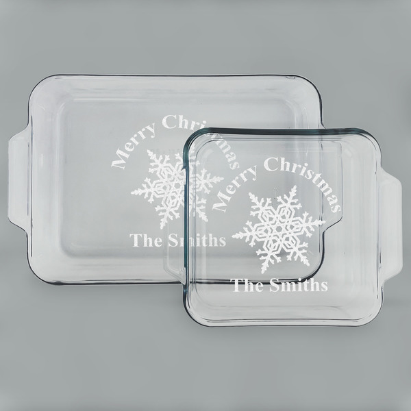 Custom Snowflakes Set of Glass Baking & Cake Dish - 13in x 9in & 8in x 8in (Personalized)