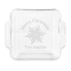 Snowflakes Glass Cake Dish with Truefit Lid - 8in x 8in (Personalized)