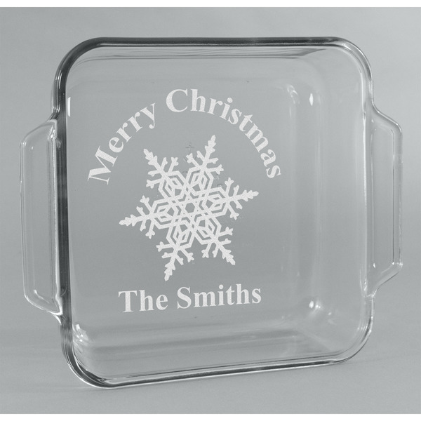 Custom Snowflakes Glass Cake Dish - 8in x 8in (Personalized)
