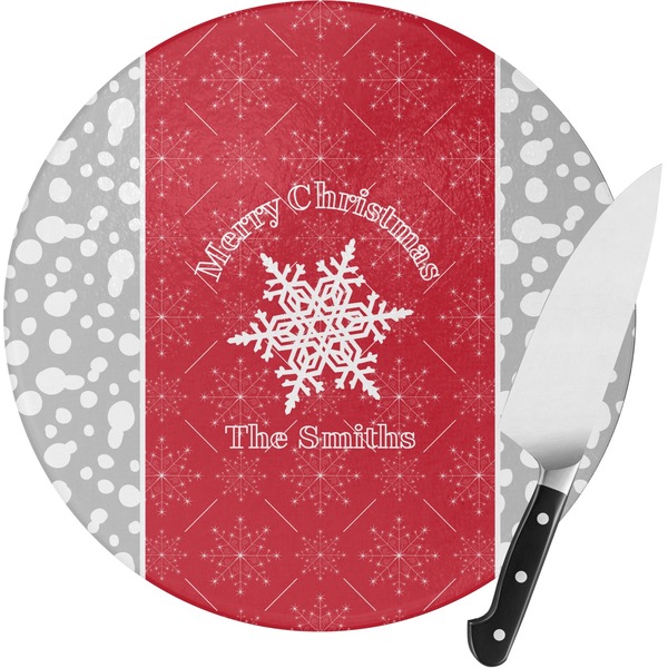 Custom Snowflakes Round Glass Cutting Board - Medium (Personalized)