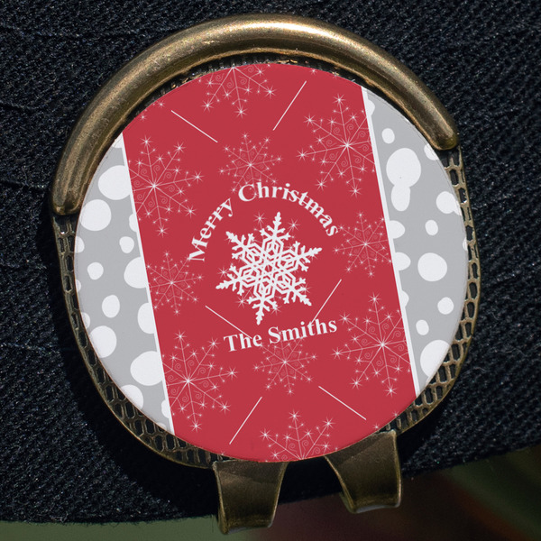 Snowflakes Golf Ball Marker Hat Clip - Gold - Close Up