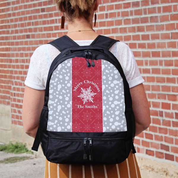 Snowflakes Large Backpack - Black - On Back