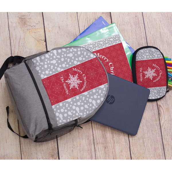 Snowflakes Large Backpack - Gray - With Stuff