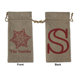 Snowflakes Large Burlap Gift Bag - Front & Back (Personalized)