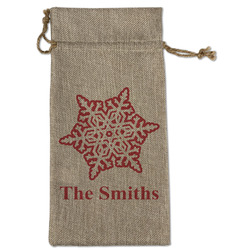 Snowflakes Large Burlap Gift Bag - Front (Personalized)