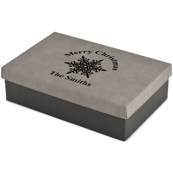 Custom Snowflakes Large Gift Box w/ Engraved Leather Lid (Personalized)