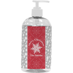 Snowflakes Plastic Soap / Lotion Dispenser (16 oz - Large - White) (Personalized)