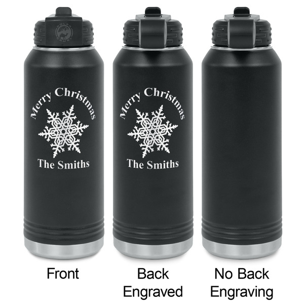 Snowflakes Laser Engraved Water Bottles - 2 Styles - Front & Back View