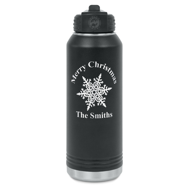 Custom Snowflakes Water Bottle - Laser Engraved - Front (Personalized)