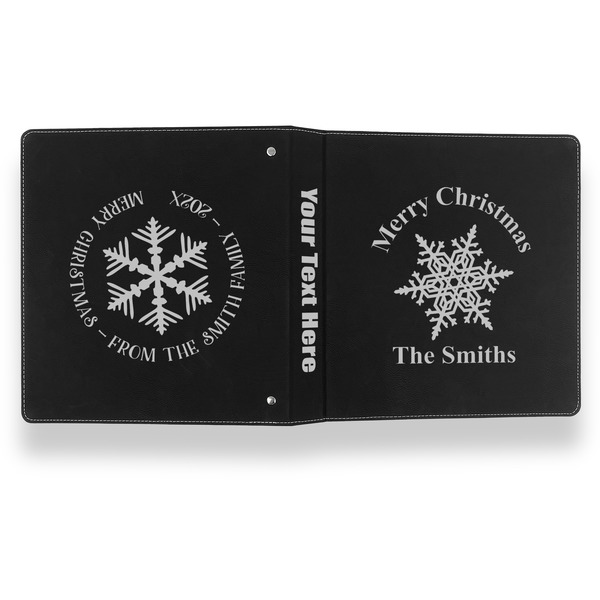 Snowflakes Leather Binder - 1" - Black- Back Spine Front View