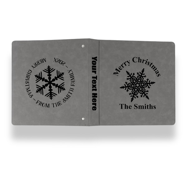 Snowflakes Leather Binder - 1" - Grey - Back Spine Front View