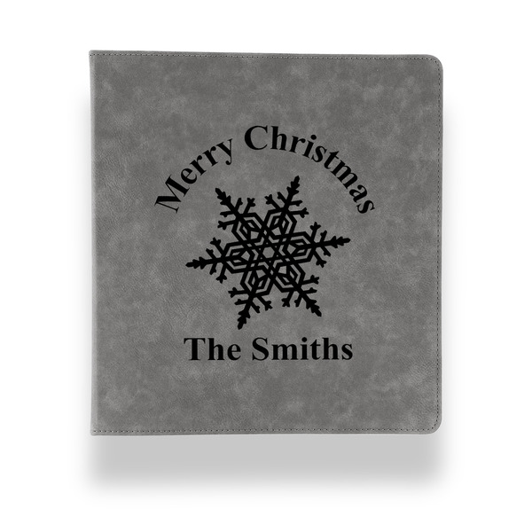 Custom Snowflakes Leather Binder - 1" - Grey (Personalized)