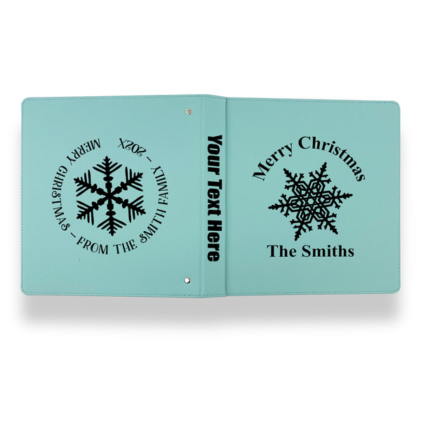 Snowflakes Leather Binder - 1" - Teal - Back Spine Front View