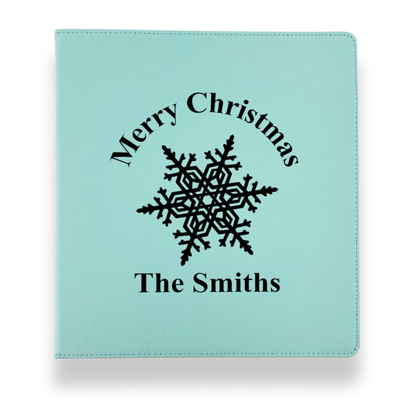 Snowflakes Leather Binders - 1" - Teal - Front View