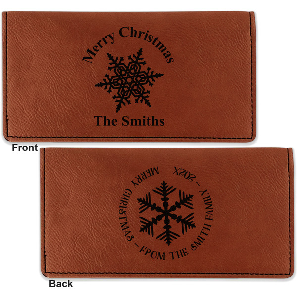 Snowflakes Leather Checkbook Holder Front and Back