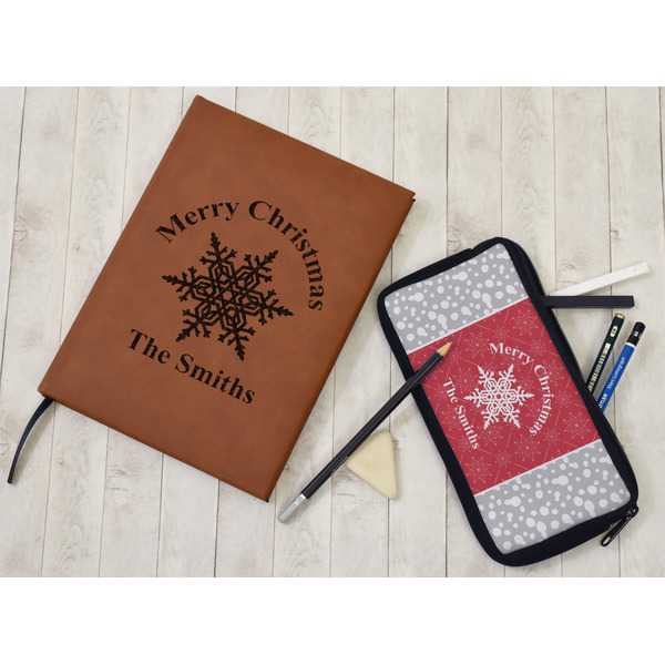 Snowflakes Leather Sketchbook - Large - Single Sided - In Context