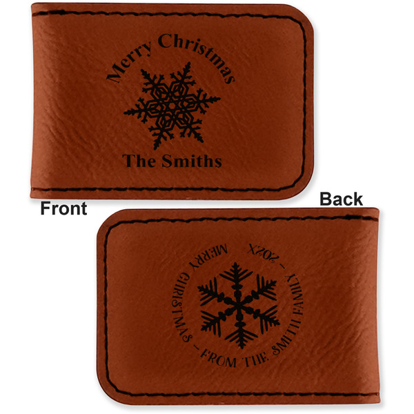 Snowflakes Leatherette Magnetic Money Clip - Front and Back