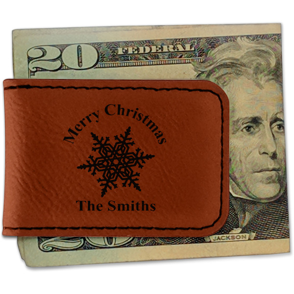 Custom Snowflakes Leatherette Magnetic Money Clip - Single Sided (Personalized)