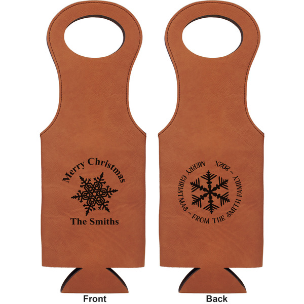 Snowflakes Leatherette Wine Tote Double Sided - Front and Back