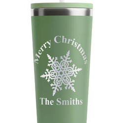 Snowflakes RTIC Everyday Tumbler with Straw - 28oz - Light Green - Single-Sided (Personalized)