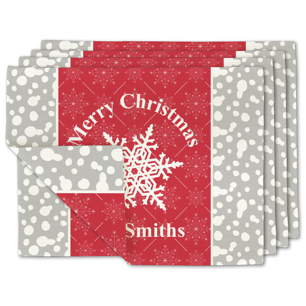 Custom Snowflakes Double-Sided Linen Placemat - Set of 4 w/ Name or Text