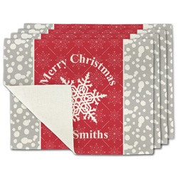 Snowflakes Single-Sided Linen Placemat - Set of 4 w/ Name or Text