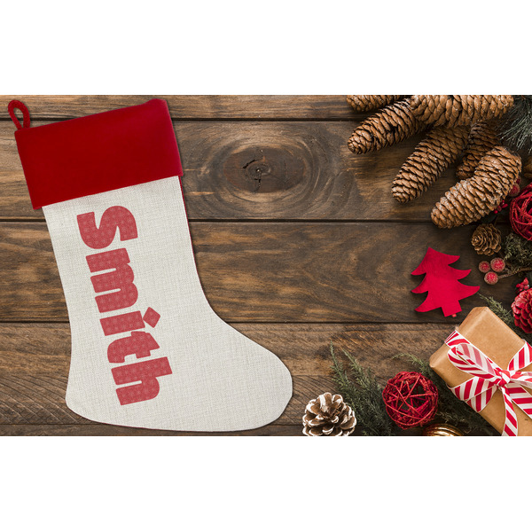 Snowflakes Linen Stocking w/Red Cuff - Flat Lay (LIFESTYLE)