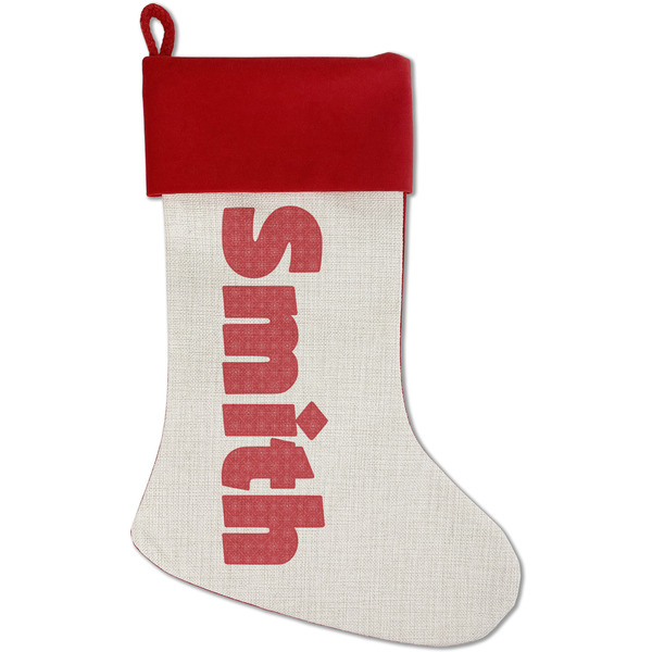 Custom Snowflakes Red Linen Stocking (Personalized)