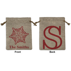 Snowflakes Medium Burlap Gift Bag - Front & Back (Personalized)