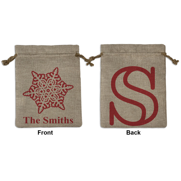 Custom Snowflakes Medium Burlap Gift Bag - Front & Back (Personalized)