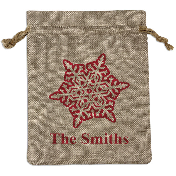 Custom Snowflakes Medium Burlap Gift Bag - Front (Personalized)