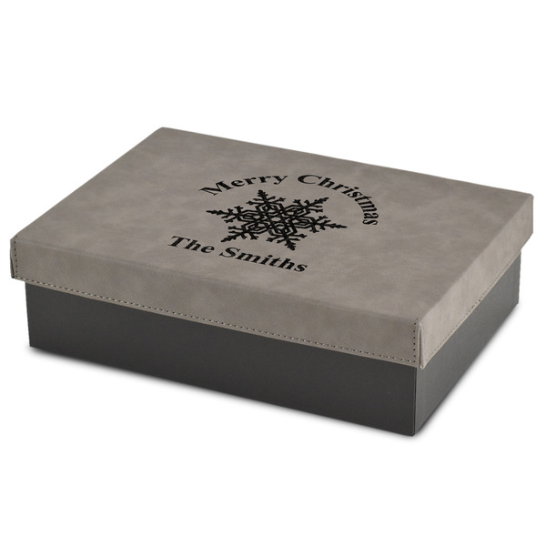 Custom Snowflakes Medium Gift Box w/ Engraved Leather Lid (Personalized)