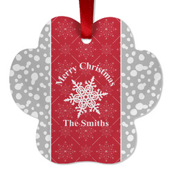 Snowflakes Metal Paw Ornament - Double Sided w/ Name or Text