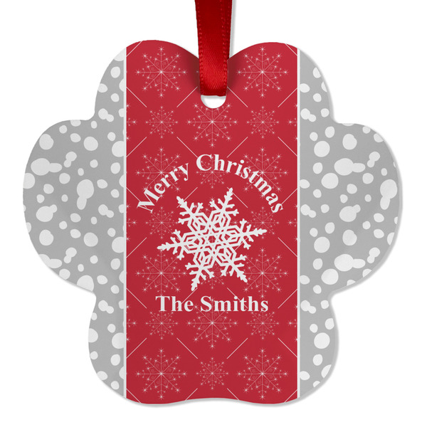 Custom Snowflakes Metal Paw Ornament - Double Sided w/ Name or Text