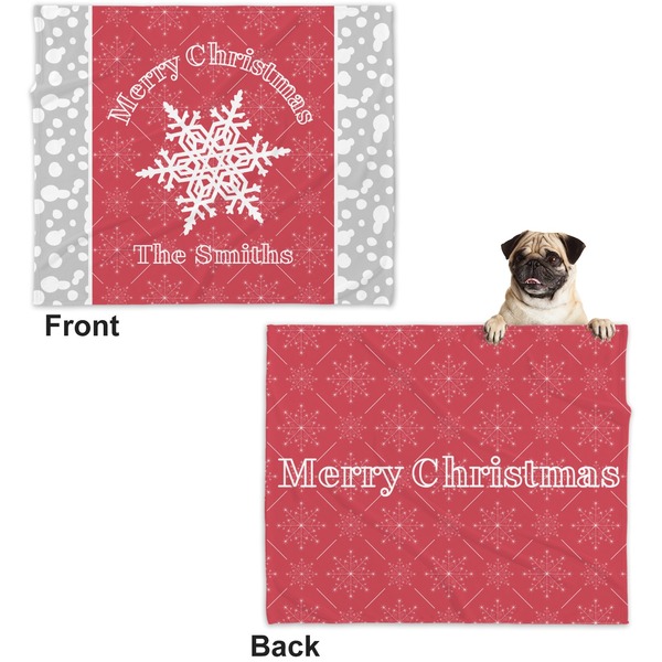 Snowflakes Microfleece Dog Blanket - Large- Front & Back