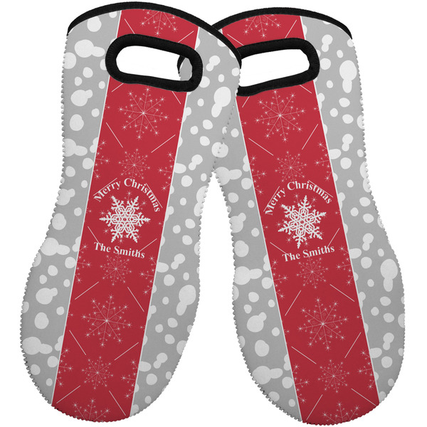 Custom Snowflakes Neoprene Oven Mitts - Set of 2 w/ Name or Text