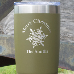 Snowflakes 20 oz Stainless Steel Tumbler - Olive - Double Sided (Personalized)