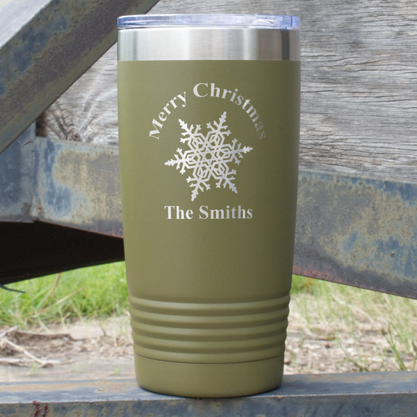 Custom Snowflakes 20 oz Stainless Steel Tumbler - Olive - Single Sided (Personalized)