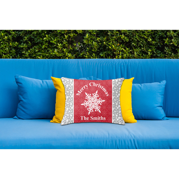 Snowflakes Outdoor Throw Pillow  - LIFESTYLE (Rectangular - 20x14)