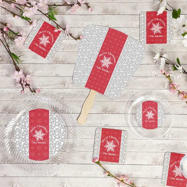 Snowflakes Party Supplies Combination Image - All items - Plates, Coasters, Fans