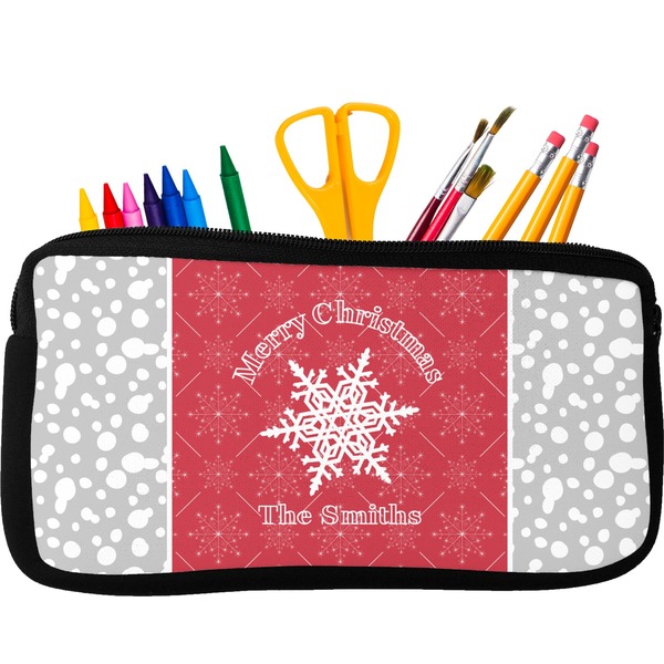 Custom Snowflakes Neoprene Pencil Case - Small w/ Name or Text