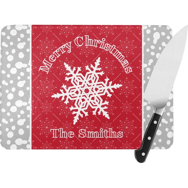 Custom Snowflakes Rectangular Glass Cutting Board - Large - 15.25"x11.25" w/ Name or Text