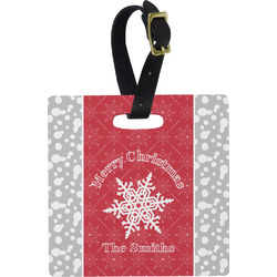 Snowflakes Plastic Luggage Tag - Square w/ Name or Text