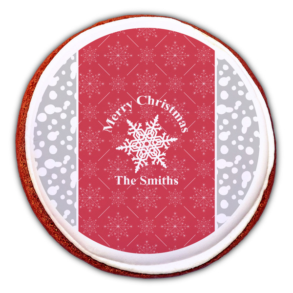 Snowflakes Printed Icing Circle - Large - On Cookie