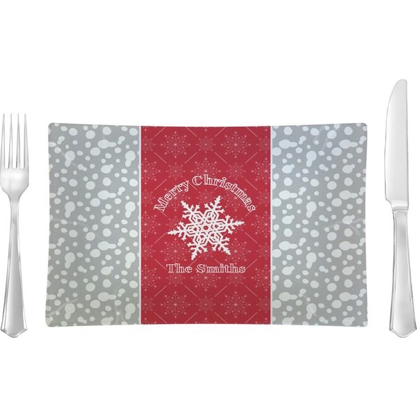 Custom Snowflakes Glass Rectangular Lunch / Dinner Plate (Personalized)