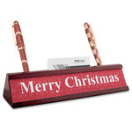 Snowflakes Red Mahogany Nameplate with Business Card Holder (Personalized)